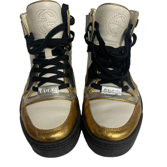 Gucci Shoes - Gucci. Sz 6 US Women High Top. Gold/Black Sneakers (Trainers).